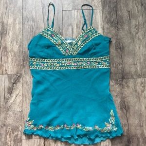 Miss Me Turquoise Embroidered with sequins tank